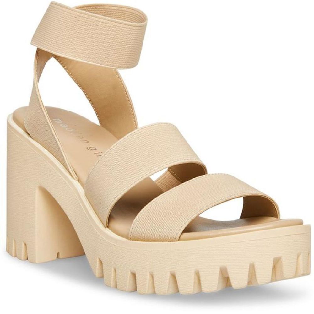 Madden Girl Womens Sohoo Beige Slip On Strappy Platform Sandals Heels NWOB